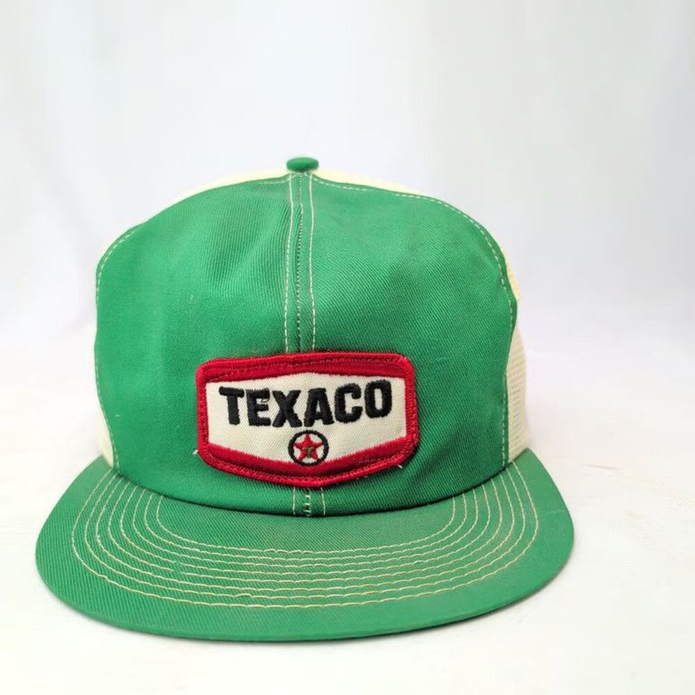 Vintage Texaco Trucker Hat K-Brand Snapback Mesh Gas Oil Patch Logo Green USA